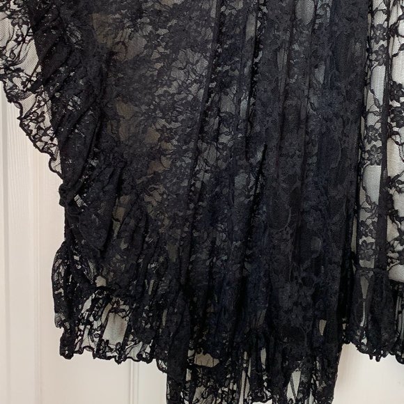 FREE PEOPLE Black Ruffled Lace Jacket Shrug Top Kimono - Picture 5 of 9